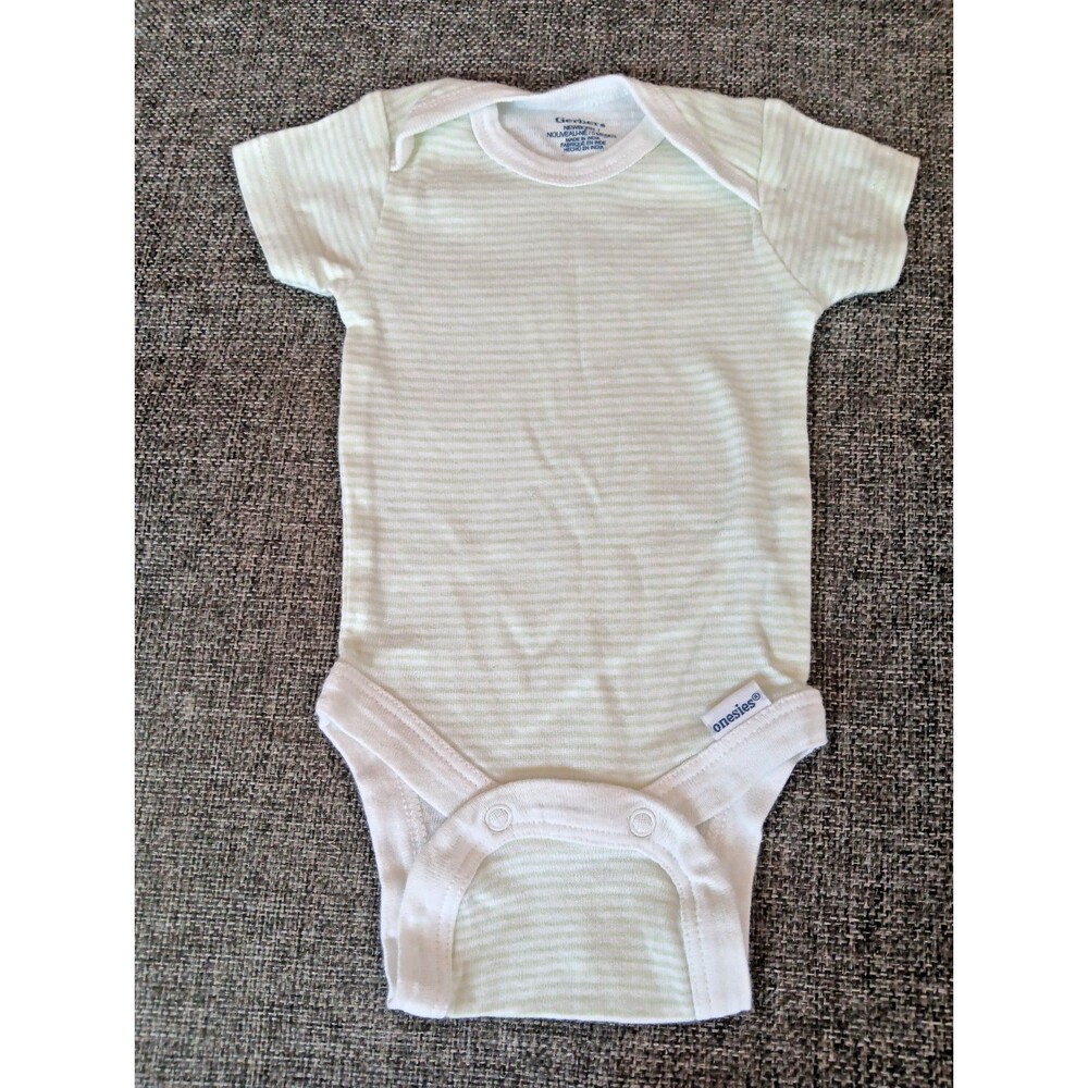 Gerber Shirt Newborn baby Short sleeve Mint Green White Pinstripe
